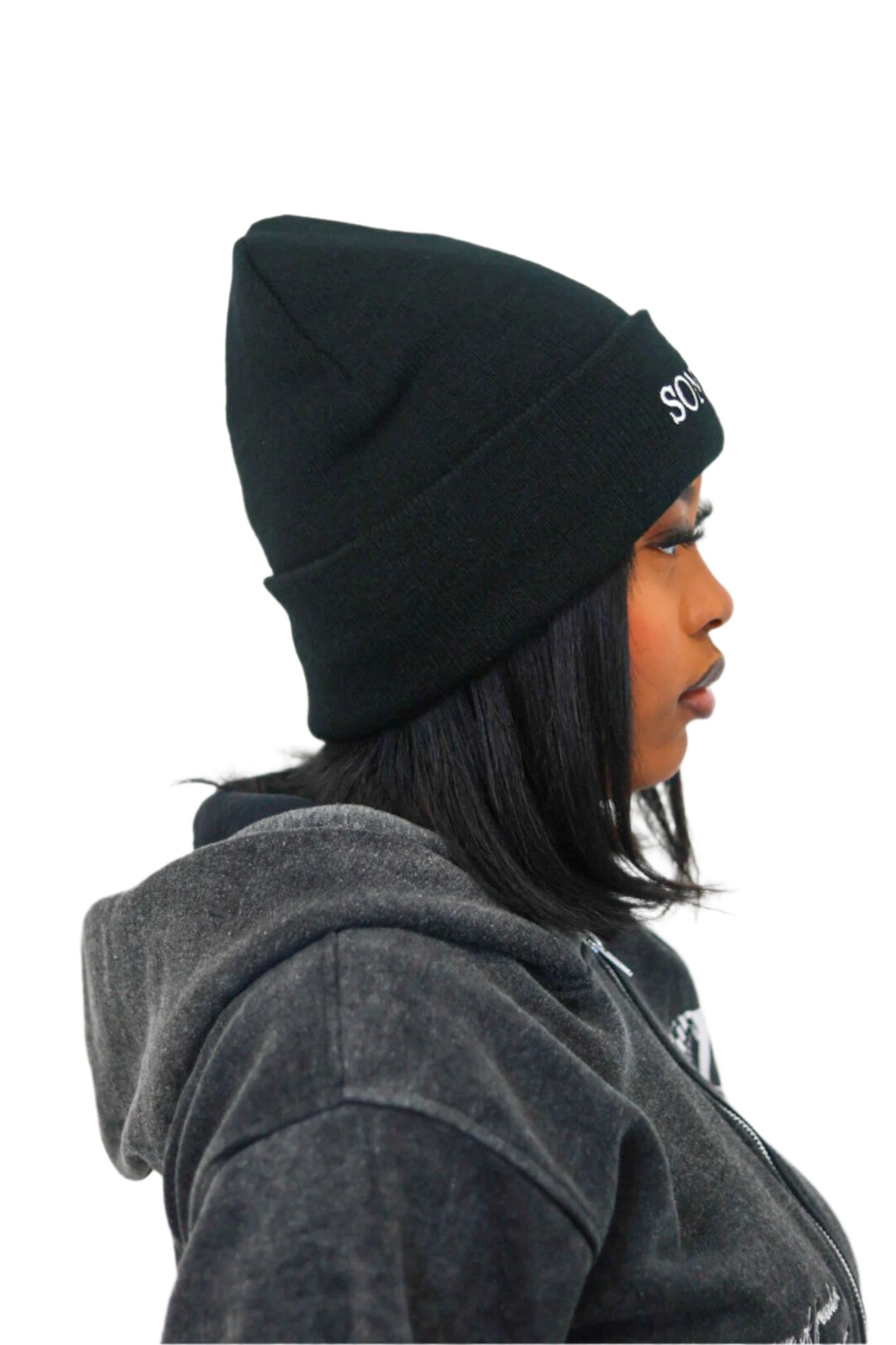 BLACK SATIN LINED BEANIE