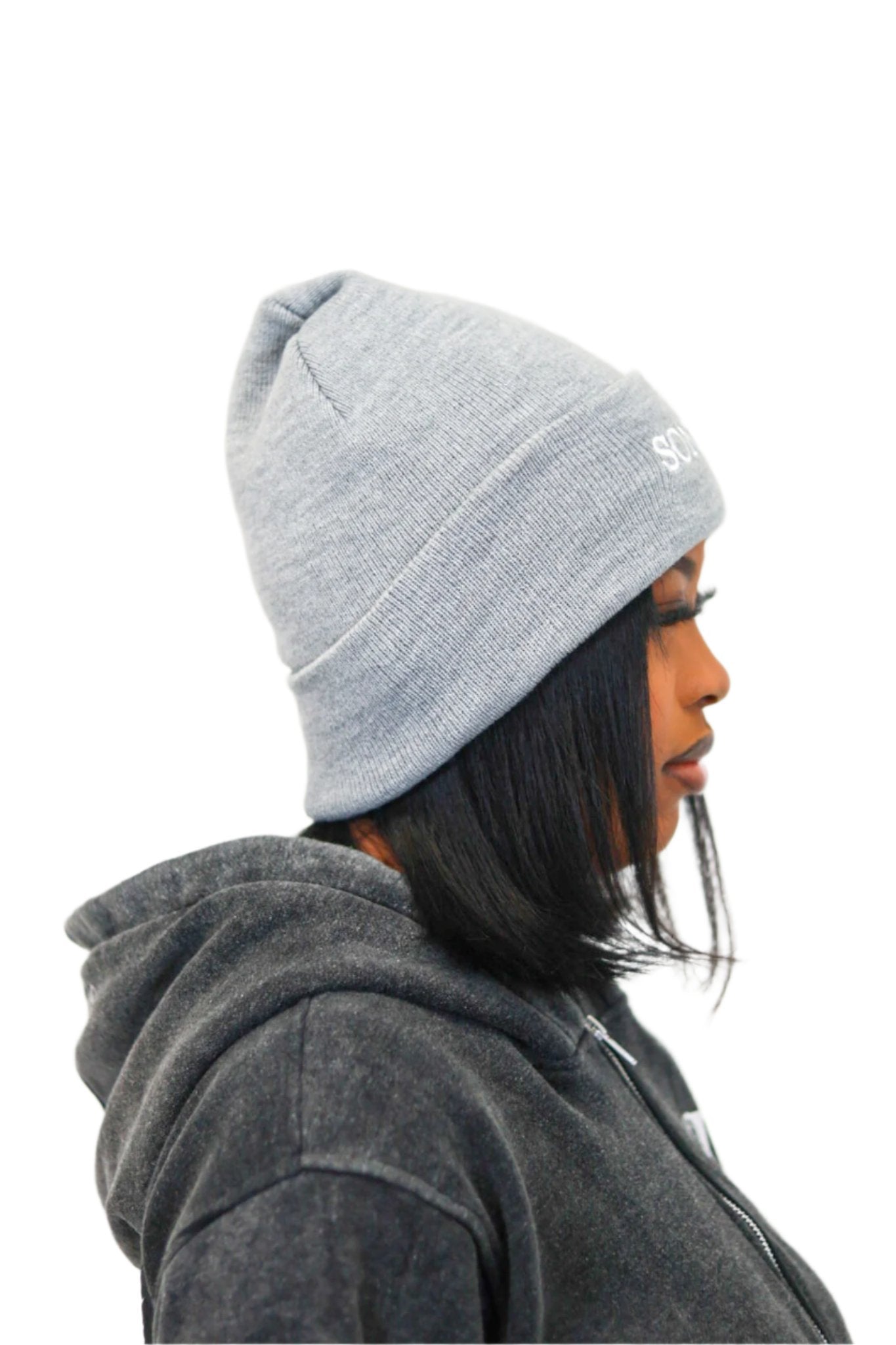 GREY SATIN LINED BEANIE