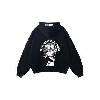 BLACK "THE WORLD IS IN YOUR HANDS" PULLOVER